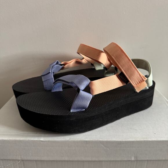 New Teva Platform Sherbert Sandals Universal Multicolor Buckle Strap Sz 10 - Picture 1 of 7